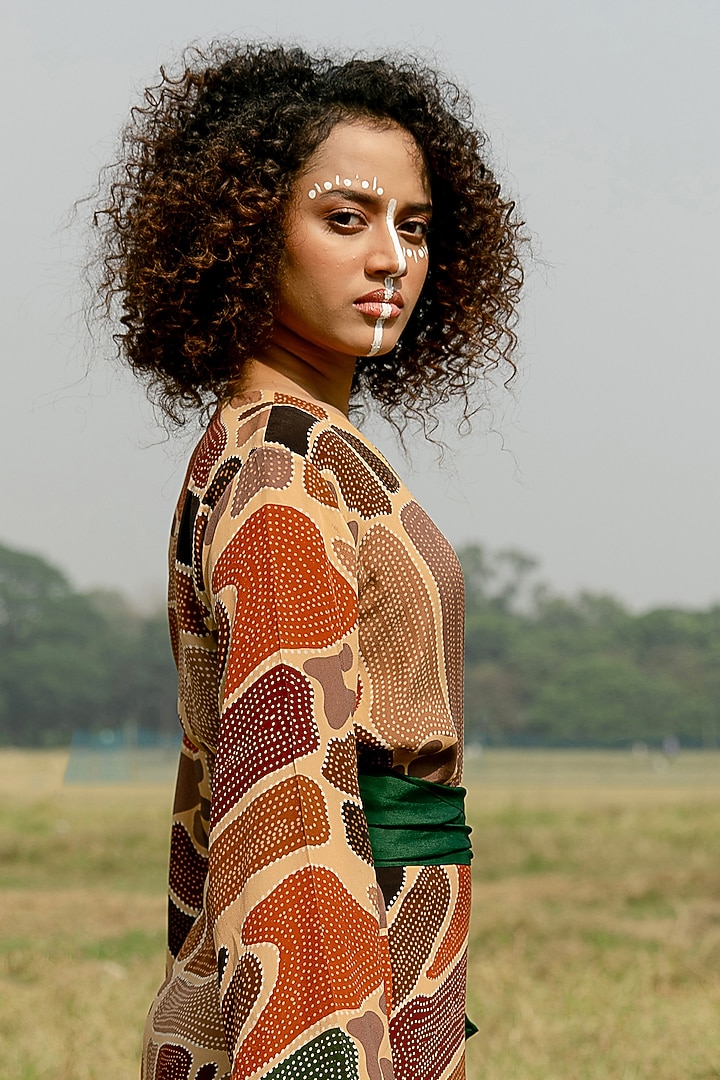 Multi-Colored Crepe Printed Asymmetric Wrap Around Summer Dress by Shristi Chetani at Pernia's Pop Up Shop