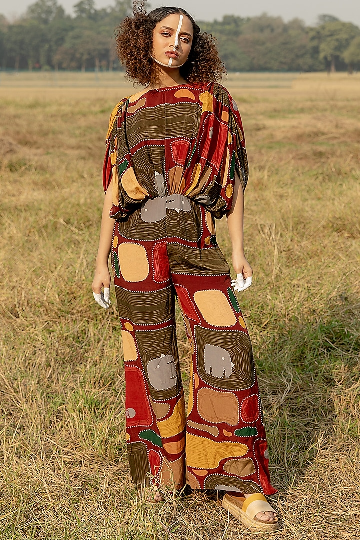 Multi-Colored Crepe Printed A-Line Jumpsuit by Shristi Chetani