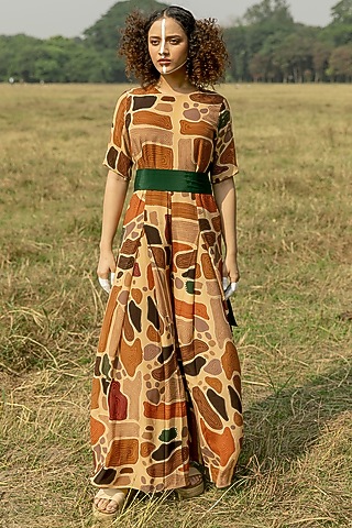 Multi-Colored Crepe Printed A-Line Jumpsuit by Shristi Chetani