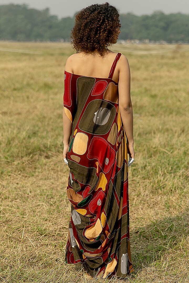 Multi-Colored Crepe One-Shoulder Cowl Drape by Shristi Chetani at Pernia's Pop Up Shop
