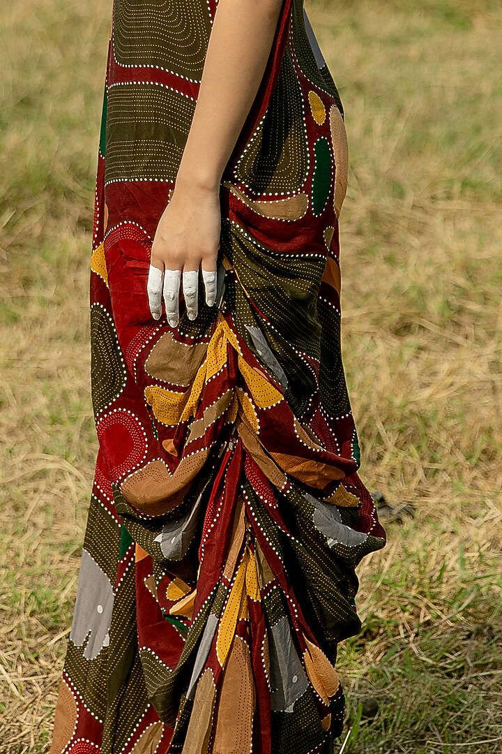 Multi-Colored Crepe One-Shoulder Cowl Drape by Shristi Chetani at Pernia's Pop Up Shop