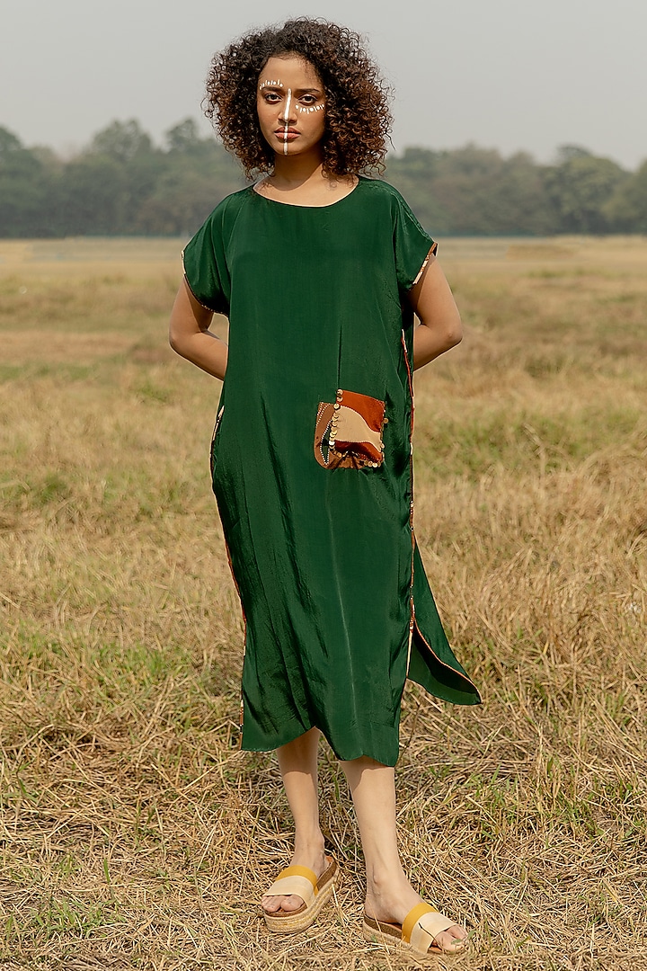 Green Crepe Boxy Dress by Shristi Chetani