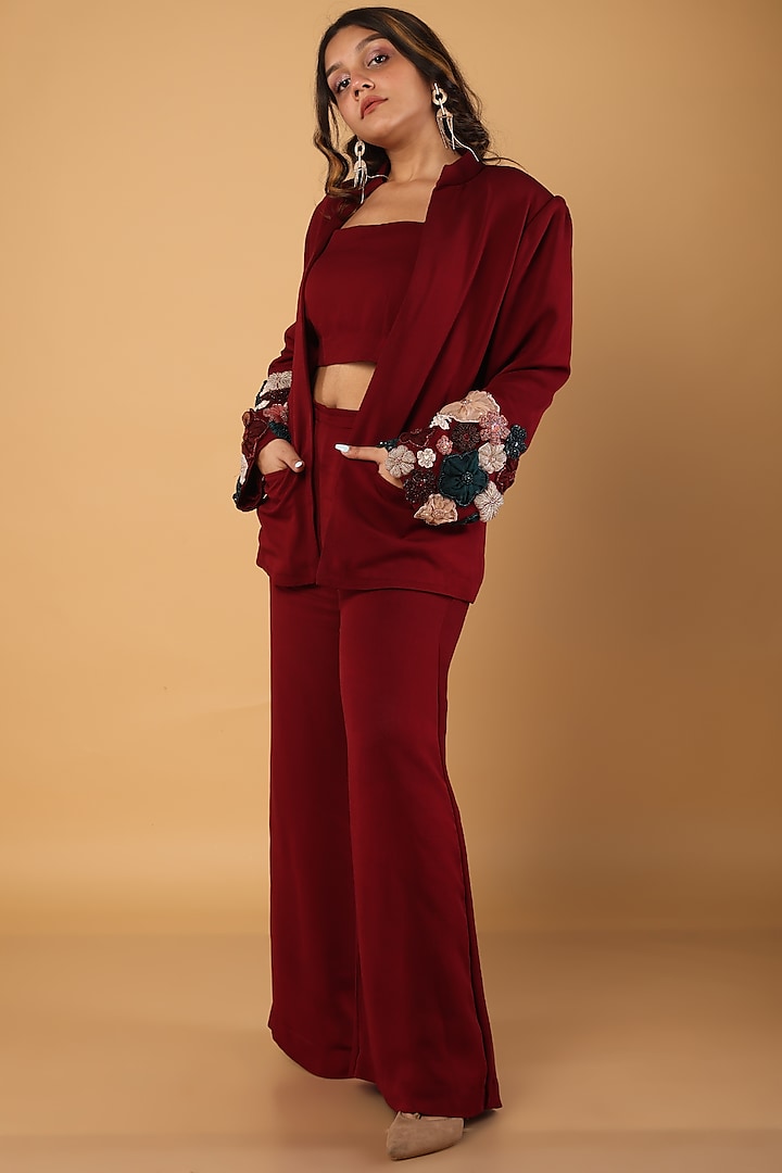 Wine Georgette Pant Set by SHRISTI CHETANI at Pernia's Pop Up Shop