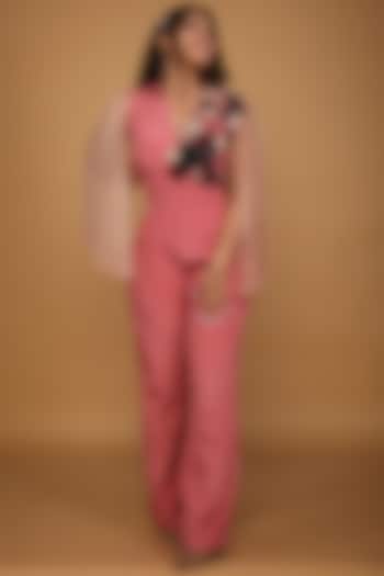 Rose Pink Crepe & Taffeta Embellished Jumpsuit by SHRISTI CHETANI