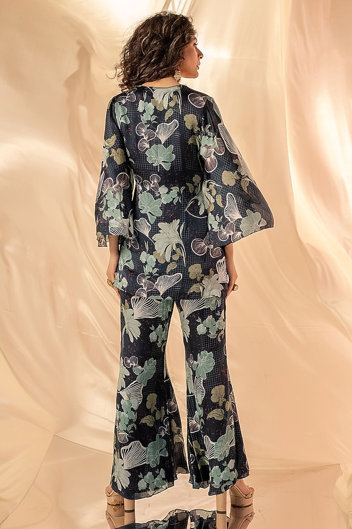 Blue Bamberg Satin Embellished Co-Ord Set by Shristi Chetani at Pernia's Pop Up Shop