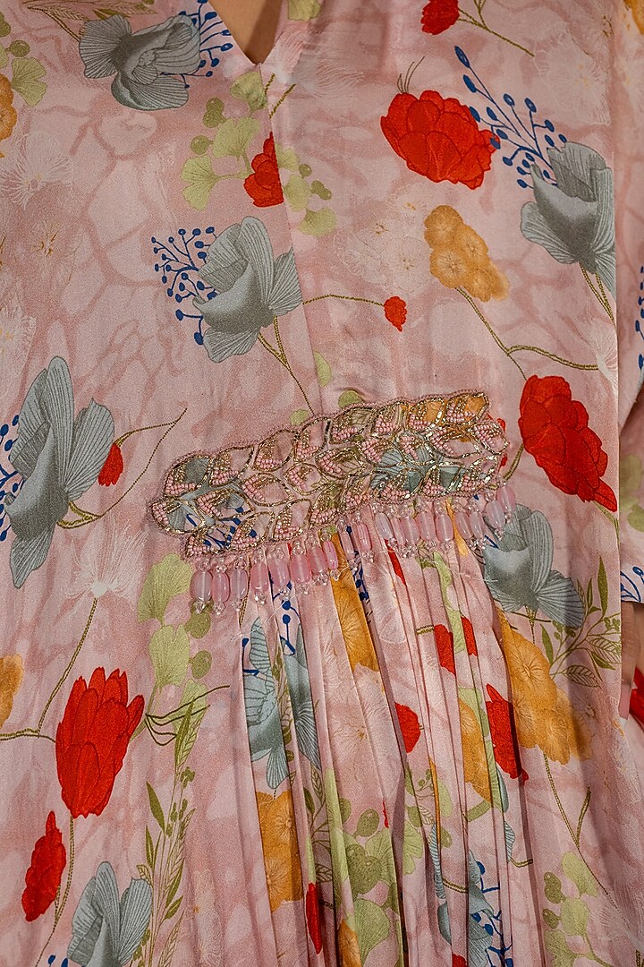 Pink Bamberg Satin Embroidered Kaftan-Style Vacation Dress by Shristi Chetani at Pernia's Pop Up Shop