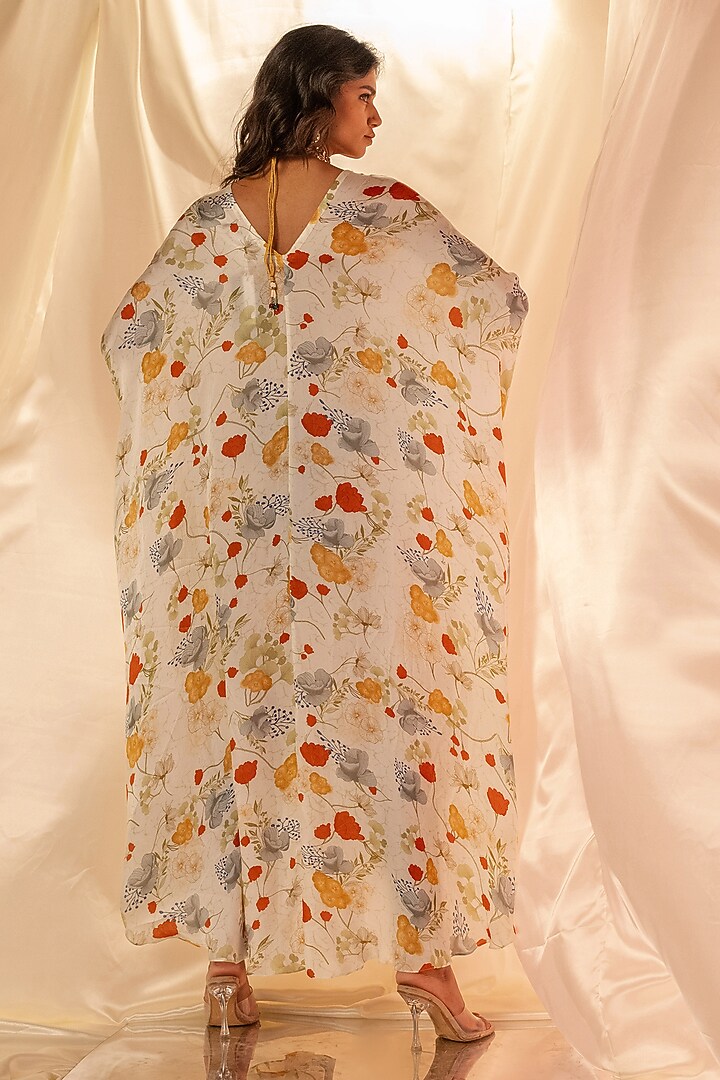 Wine Bamberg Satin Embroidered Kaftan-Style Vacation Dress by Shristi Chetani at Pernia's Pop Up Shop