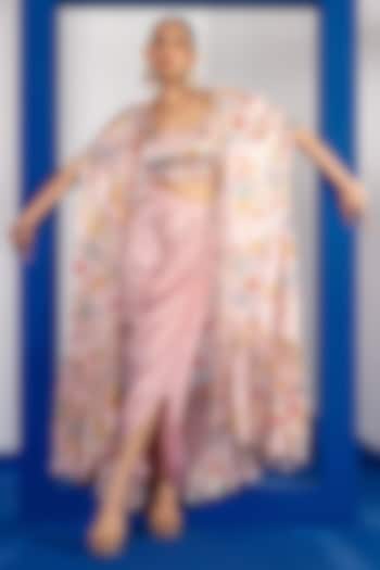 Pink Bamberg Satin Draped Skirt Set by Shristi Chetani at Pernia's Pop Up Shop