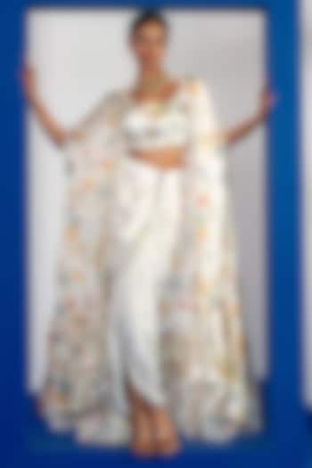 White Bamberg Satin Draped Skirt Set by Shristi Chetani at Pernia's Pop Up Shop