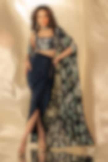 Blue Bamberg Satin Draped Skirt Set by Shristi Chetani at Pernia's Pop Up Shop