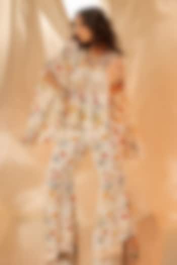 White Bamberg Satin Printed Flared Pant Set by Shristi Chetani at Pernia's Pop Up Shop
