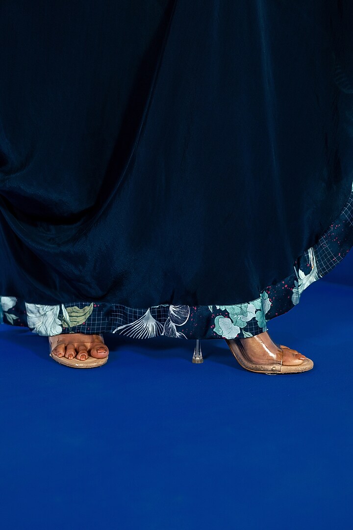 Blue Bamberg Satin & Natural Crepe Draped Summer Dress by Shristi Chetani at Pernia's Pop Up Shop