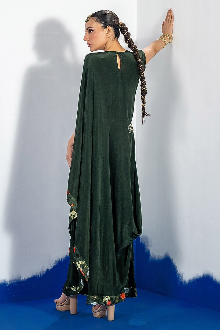 Green Bamberg Satin & Natural Crepe Draped Summer Dress by Shristi Chetani at Pernia's Pop Up Shop