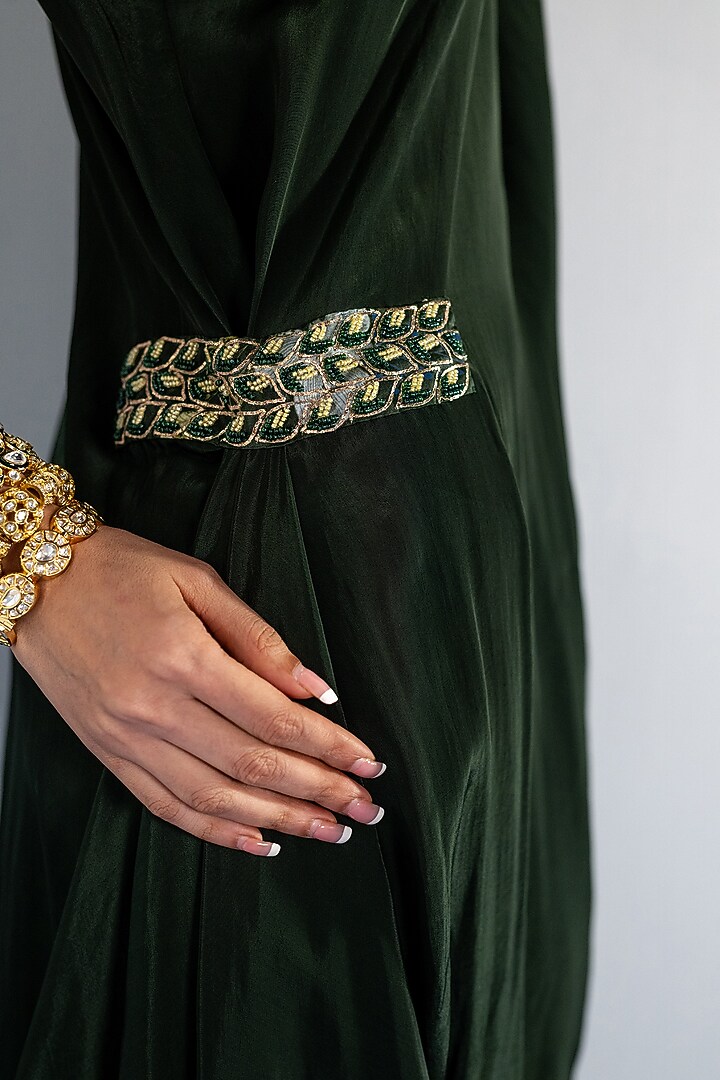 Green Bamberg Satin & Natural Crepe Draped Summer Dress by Shristi Chetani at Pernia's Pop Up Shop