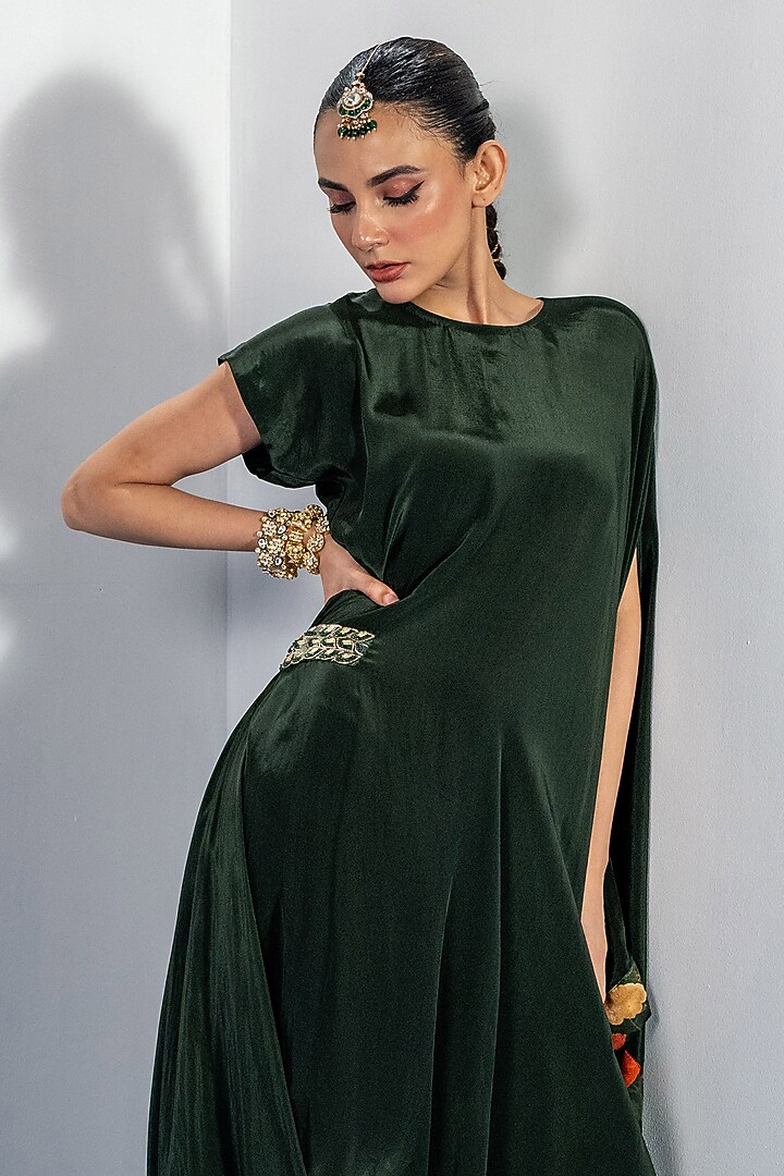 Green Bamberg Satin & Natural Crepe Draped Summer Dress by Shristi Chetani at Pernia's Pop Up Shop