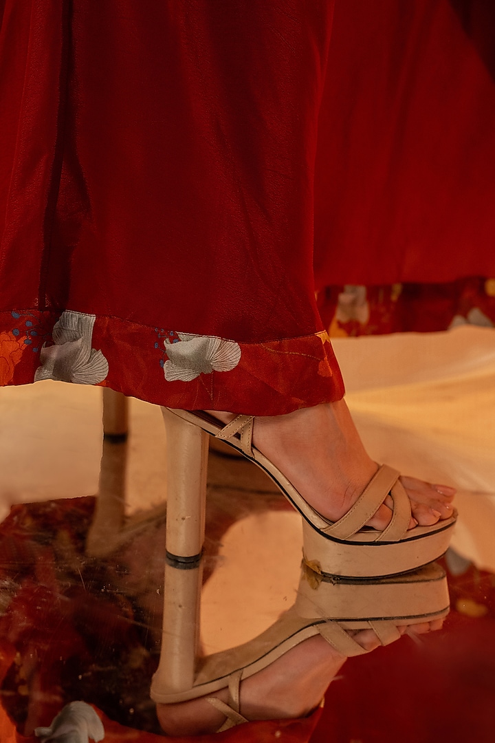 Red Bamberg Satin & Natural Crepe Draped Summer Dress by Shristi Chetani at Pernia's Pop Up Shop