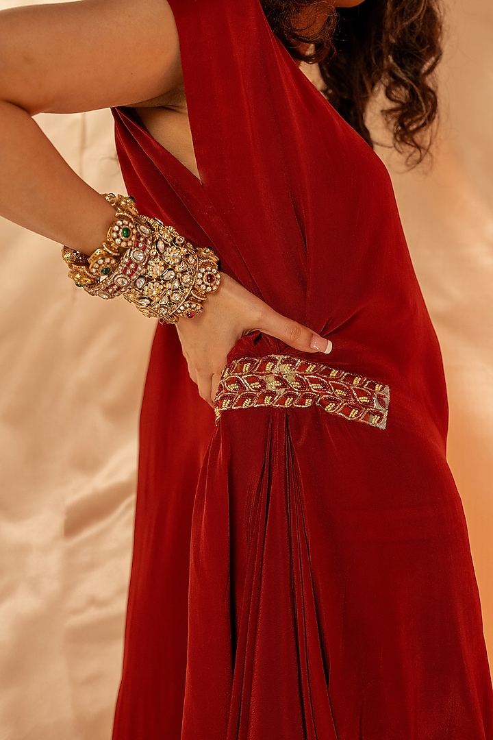 Red Bamberg Satin & Natural Crepe Draped Summer Dress by Shristi Chetani at Pernia's Pop Up Shop