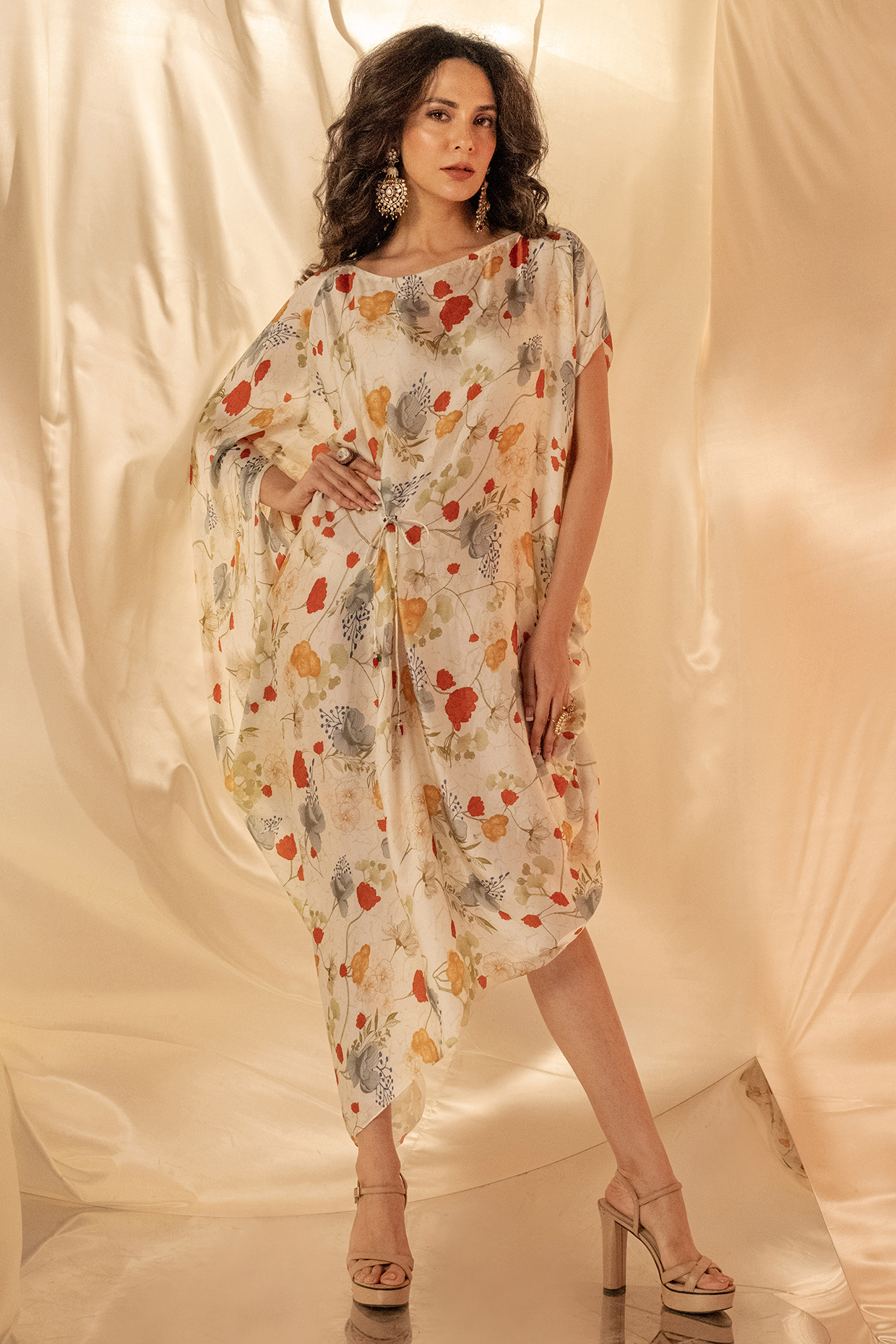 White Bamberg Satin Draped Dress by Shristi Chetani at Pernia's Pop Up Shop