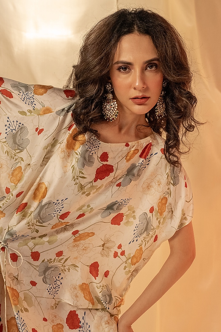 White Bamberg Satin Draped Summer Dress by Shristi Chetani at Pernia's Pop Up Shop