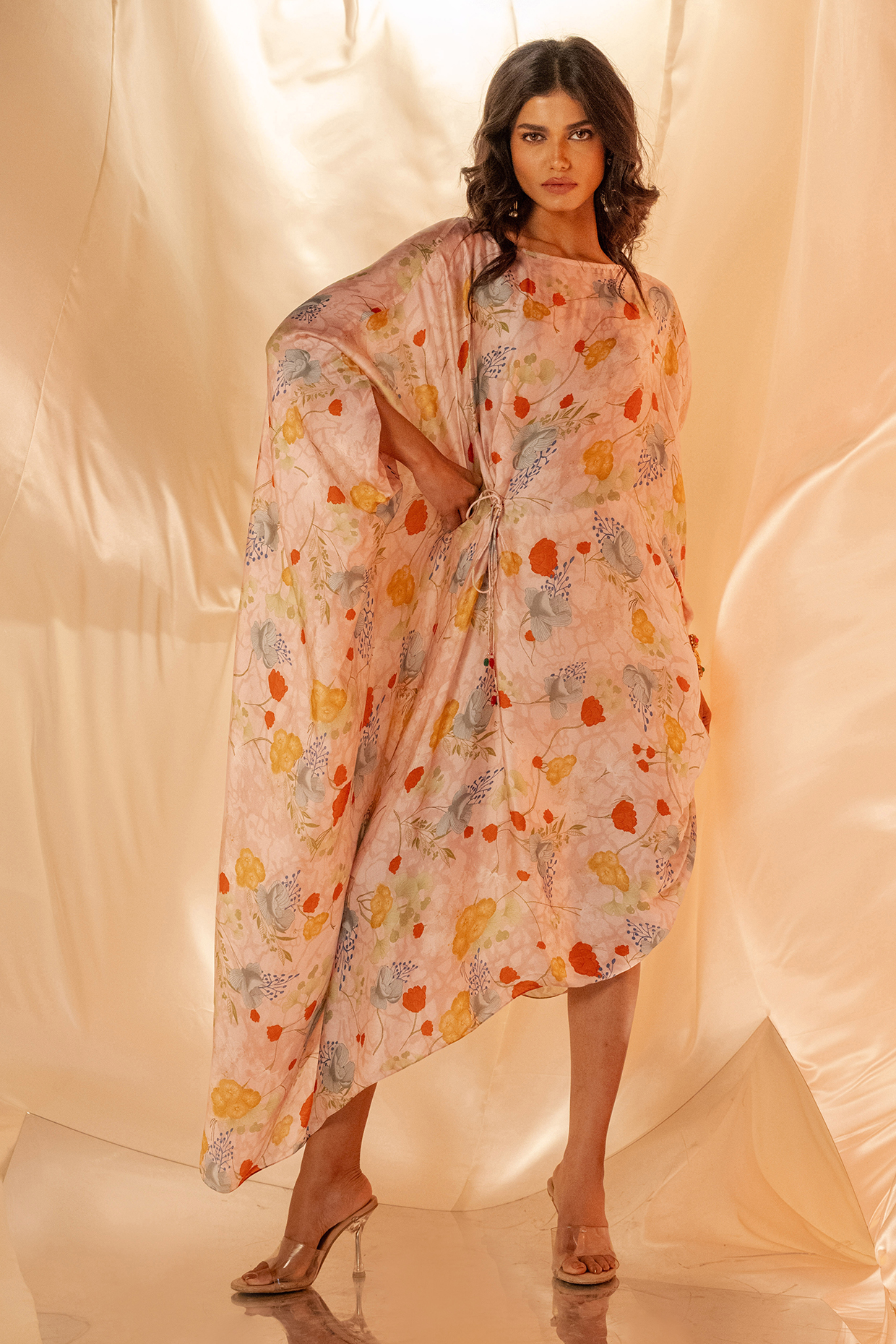 Pink Bamberg Satin Draped Dress by Shristi Chetani at Pernia's Pop Up Shop
