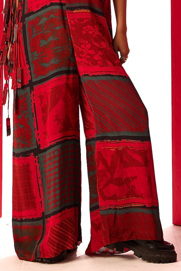 Red Crepe Digital Printed Box Jumpsuit by Shristi Chetani at Pernia's Pop Up Shop