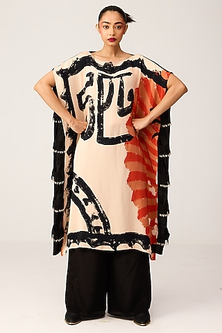 Black Crepe Digital Printed Kaftan Set by Shristi Chetani