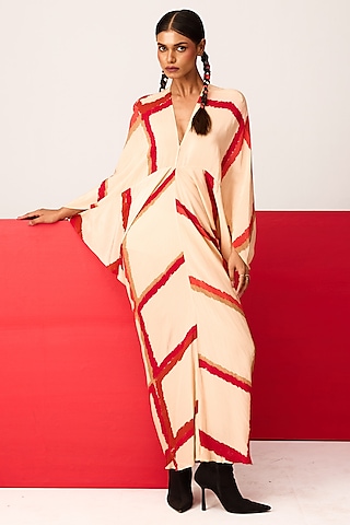 Beige Crepe Digital Printed Shift Dress by Shristi Chetani