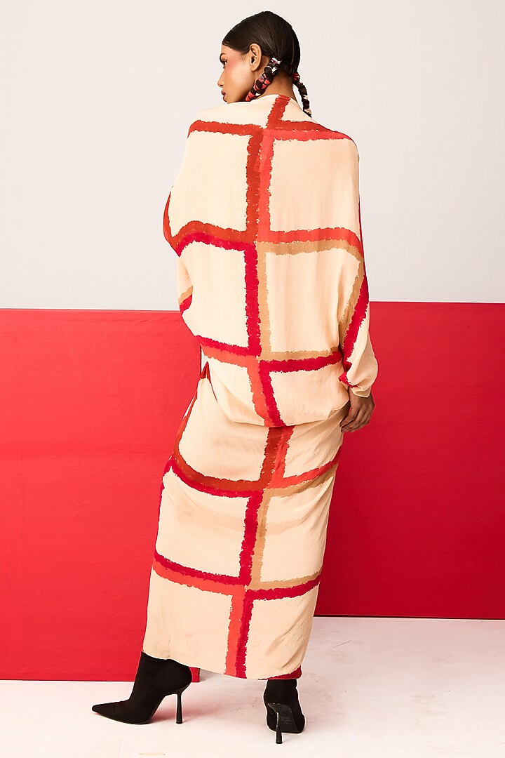 Beige Crepe Digital Printed Shift Summer Dress by Shristi Chetani at Pernia's Pop Up Shop