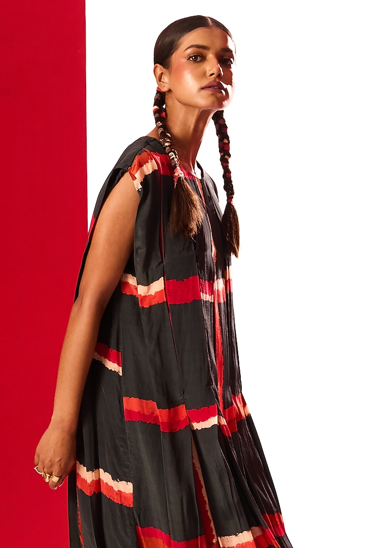 Red & Black Crepe Digital Printed Summer Dress by Shristi Chetani at Pernia's Pop Up Shop