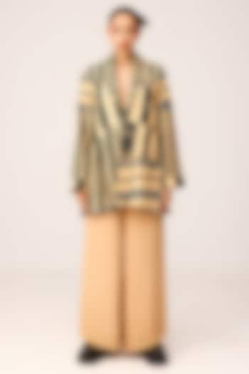 Beige Crepe Box Pleated Jumpsuit With Blazer by Shristi Chetani at Pernia's Pop Up Shop