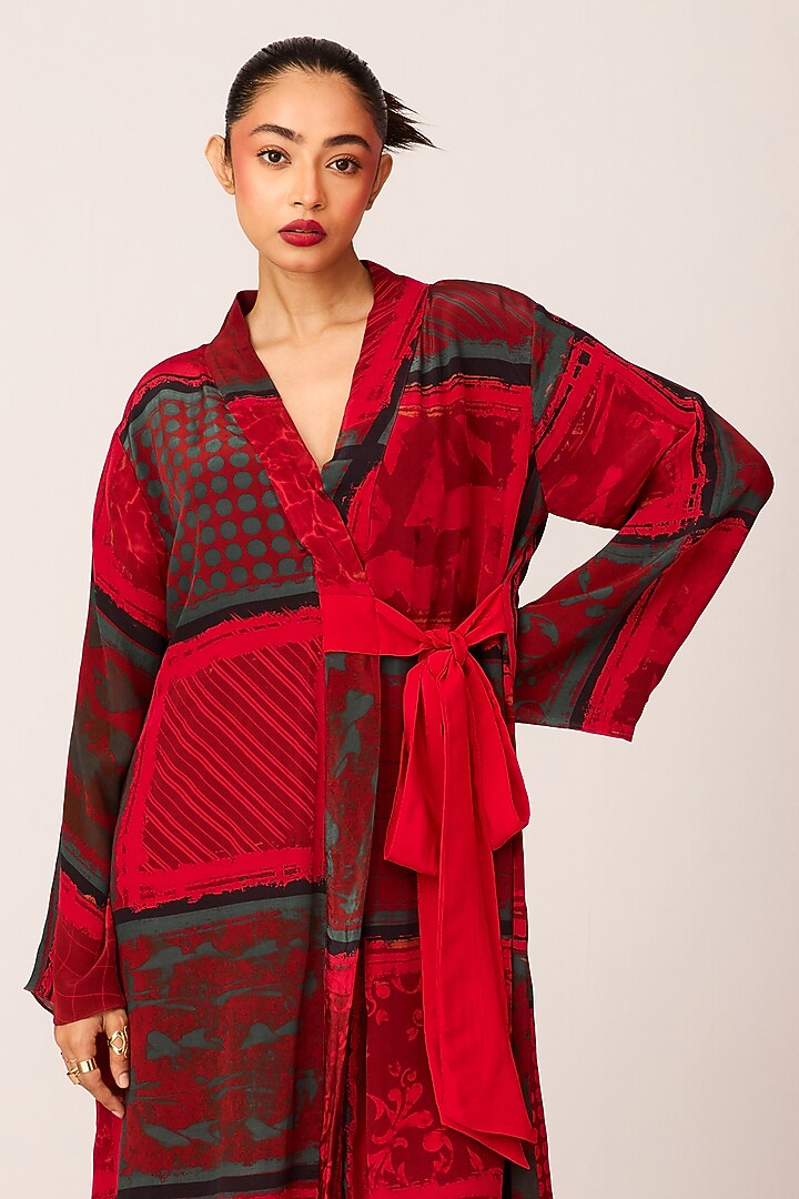 Red Crepe Digital Printed Jumpsuit by Shristi Chetani at Pernia's Pop Up Shop