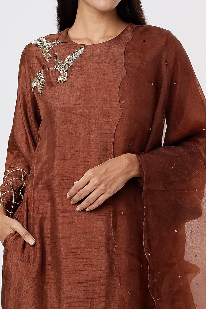 Brown Embroidered Kurta Set by Shristi Chetani at Pernia's Pop Up Shop