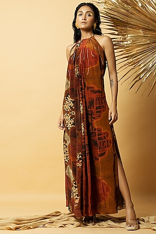 Red Brown Crepe Dress by Shristi Chetani