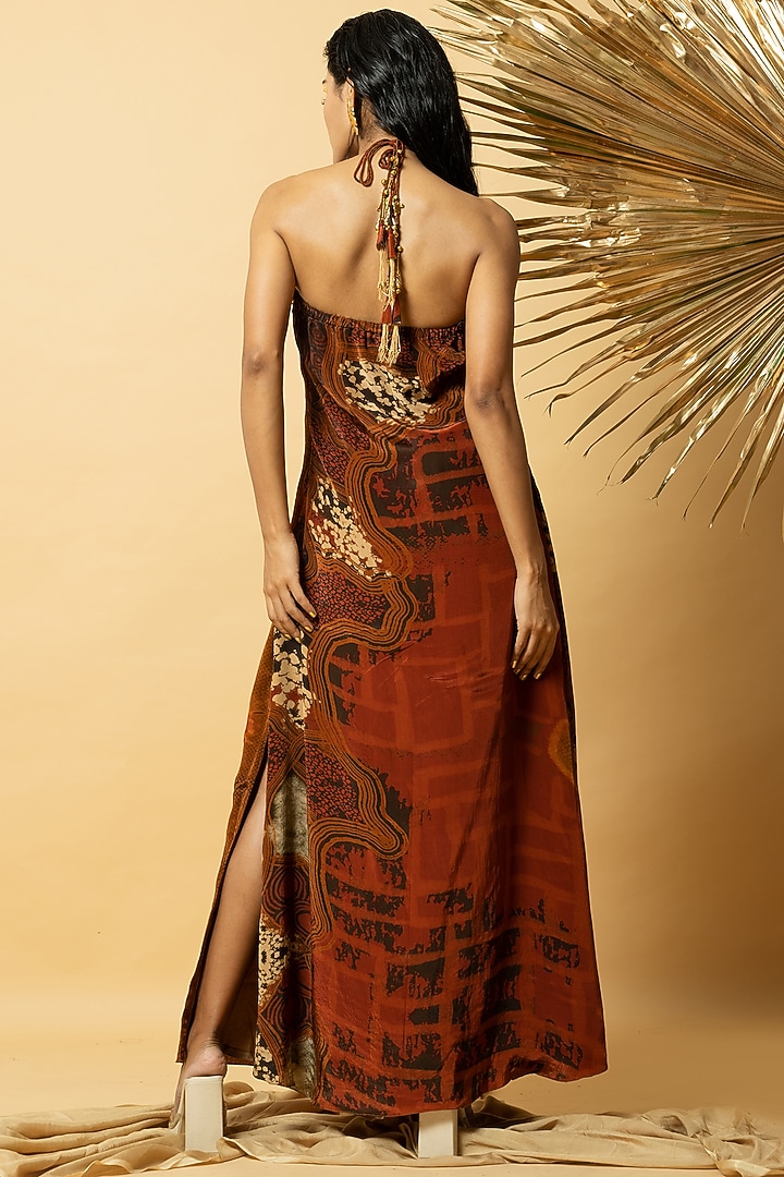 Red Brown Crepe Summer Dress by Shristi Chetani at Pernia's Pop Up Shop