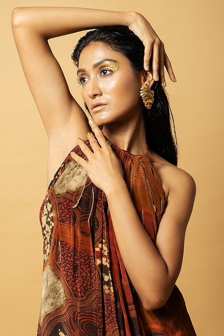 Red Brown Crepe Summer Dress by Shristi Chetani at Pernia's Pop Up Shop