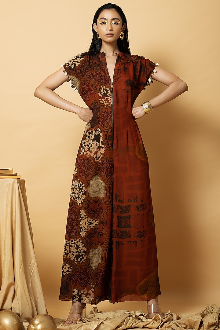 Red Brown Georgette Jumpsuit by Shristi Chetani