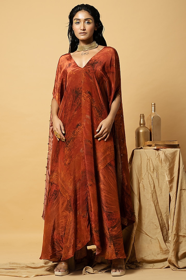 Orange Crepe Elongated Dress by Shristi Chetani