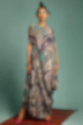 Blue Printed Draped Dress by Shristi Chetani