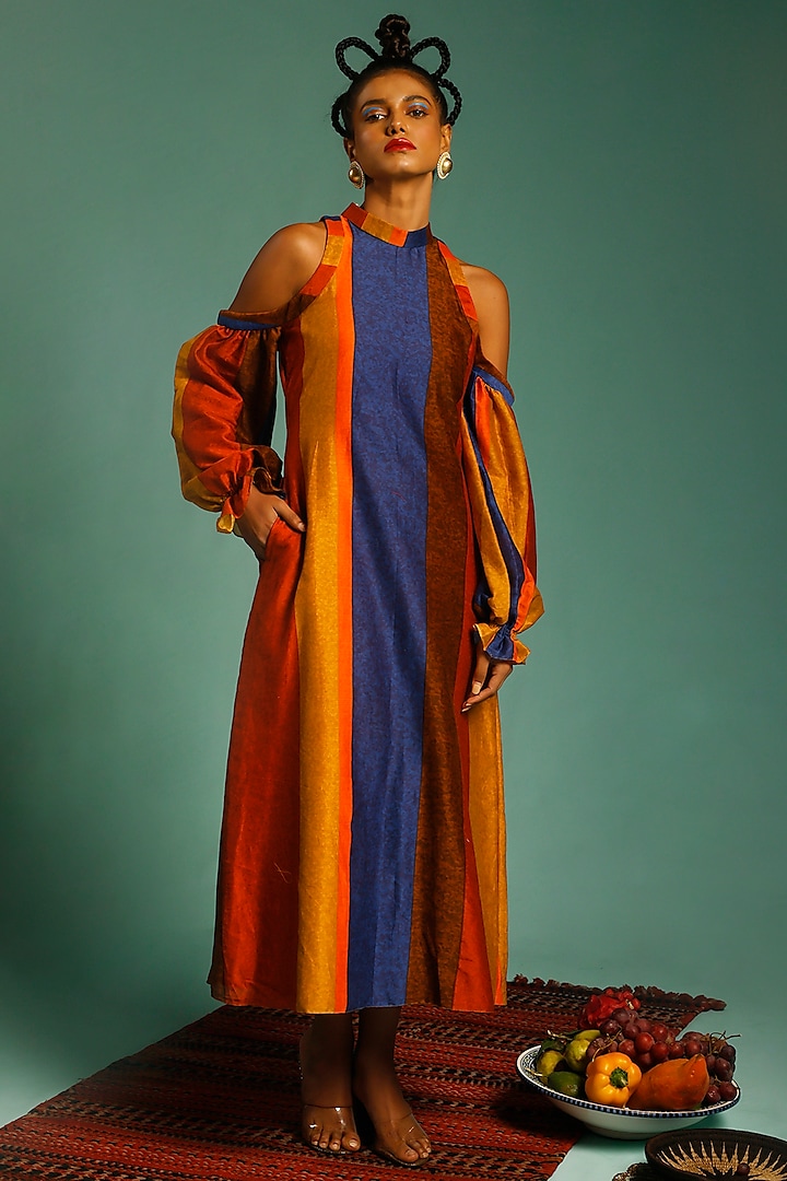 Multi-Colored Chanderi Printed Dress by SHRISTI CHETANI