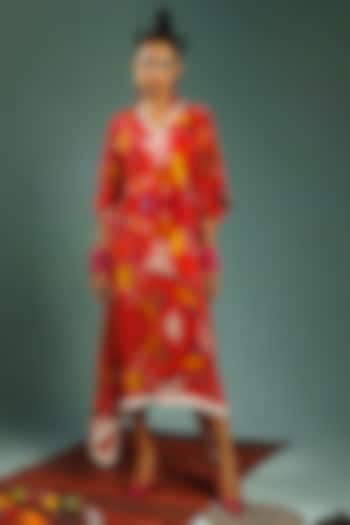 Red Printed Knee Length Dress by SHRISTI CHETANI
