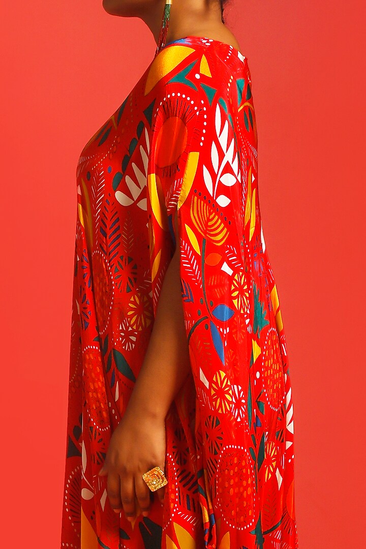 Red Printed Draped Summer Dress by SHRISTI CHETANI at Pernia's Pop Up Shop