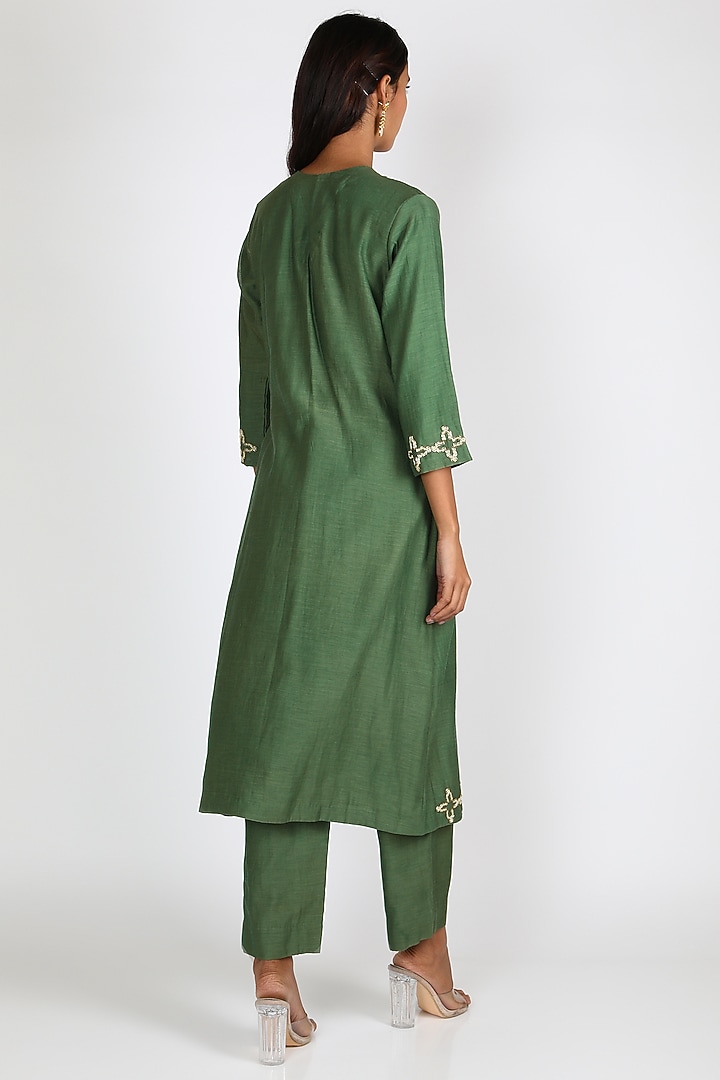 Lime Green Zardosi Kurta Straight Pant Coord With Leheriya Border main image 0