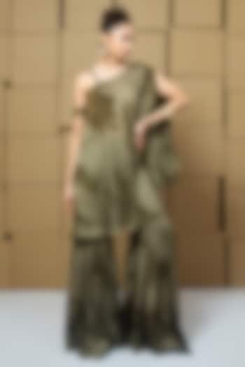 Multi-Colored Bemberg Satin Organza Abstract Printed Party Wear Sharara Set by Shristi Chetani at Pernia's Pop Up Shop