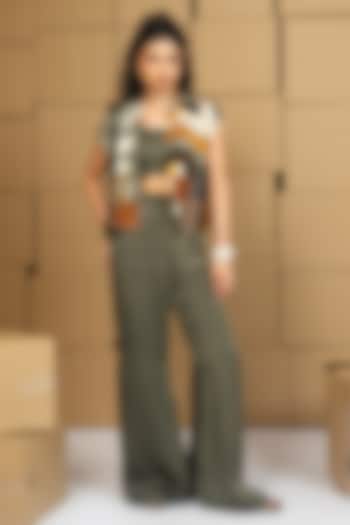 Multi-Colored Bemberg Satin Organza Patchwork Jacket Set by Shristi Chetani at Pernia's Pop Up Shop