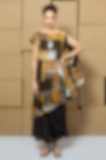 Multi-Colored Bemberg Satin Organza Abstract Printed Cape Cowl Vacation Dress by Shristi Chetani at Pernia's Pop Up Shop