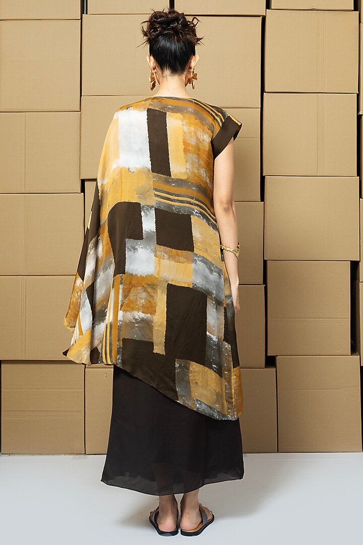Multi-Colored Bemberg Satin Organza Abstract Printed Cape Cowl Vacation Dress by Shristi Chetani at Pernia's Pop Up Shop