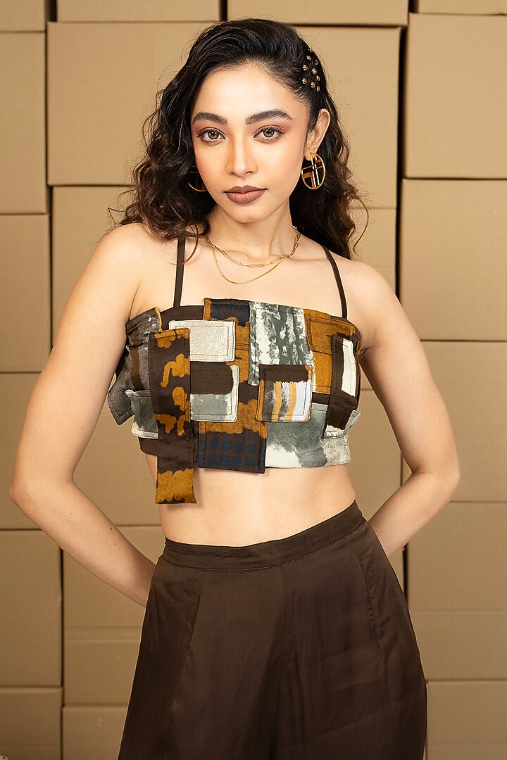Multi-Colored Bemberg Satin Organza Patchwork Pant Set by Shristi Chetani at Pernia's Pop Up Shop