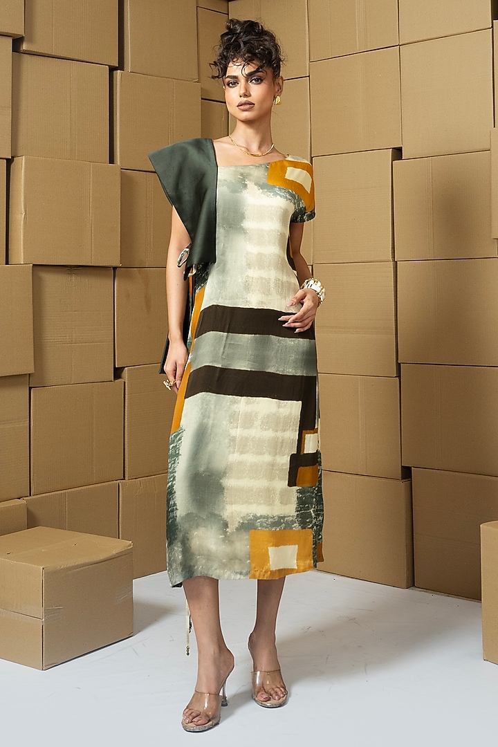 Multi-Colored Bemberg Satin Organza Abstract Printed Vacation Dress by Shristi Chetani at Pernia's Pop Up Shop