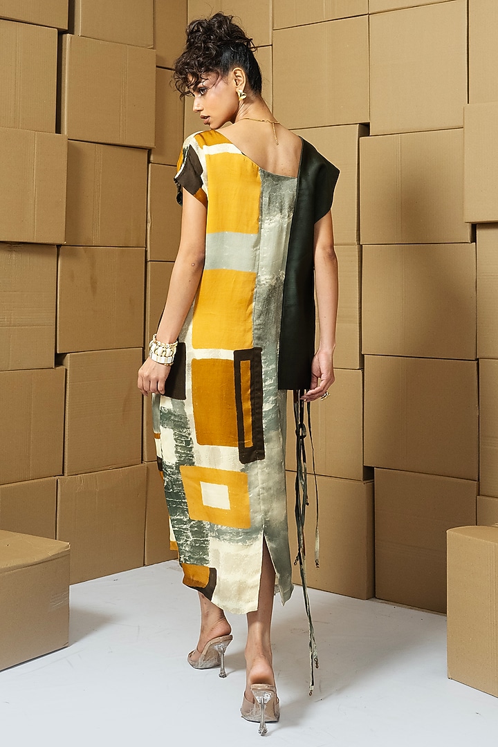 Multi-Colored Bemberg Satin Organza Abstract Printed Vacation Dress by Shristi Chetani at Pernia's Pop Up Shop