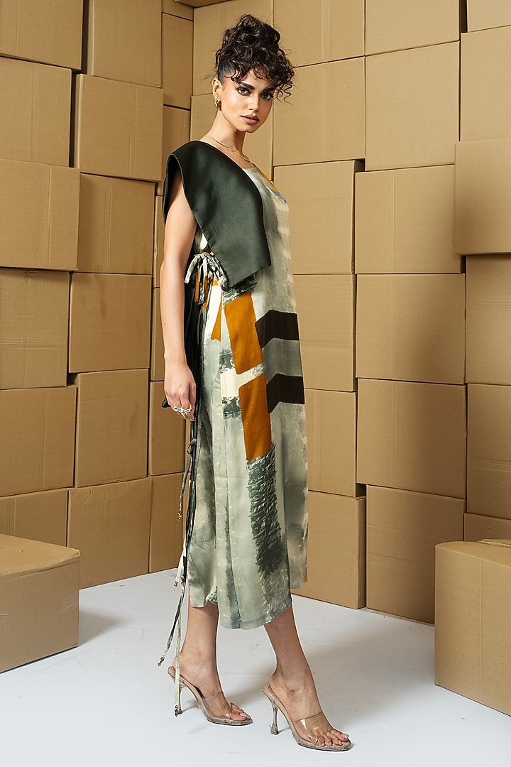 Multi-Colored Bemberg Satin Organza Abstract Printed Vacation Dress by Shristi Chetani at Pernia's Pop Up Shop